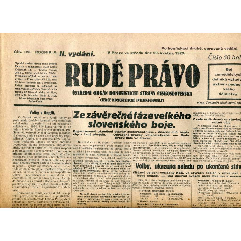 Rudé právo (29.5.1929) - 1. republika, staré noviny