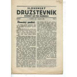 Slovenský družstevník. Rodinný list pre Slovensko (1. 8.1922) - staré noviny, 1. republika, text slovensky