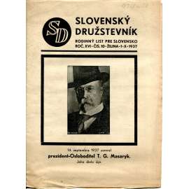 Slovenský družstevník. Rodinný list pre Slovensko (1.10.1937) - staré noviny, 1. republika, text slovensky (T. G. Masaryk)