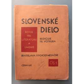 Slovenské dielo. Revue pre literatúru a umenie 1929, roč. I. 7 sešitů (časopis, literatura, Slovensko, mj. K. Toman - Svatý Václave!, Kalvoda o Štefánikovi, Formové problémy maliarstva, A. Rodin - Odkaz)