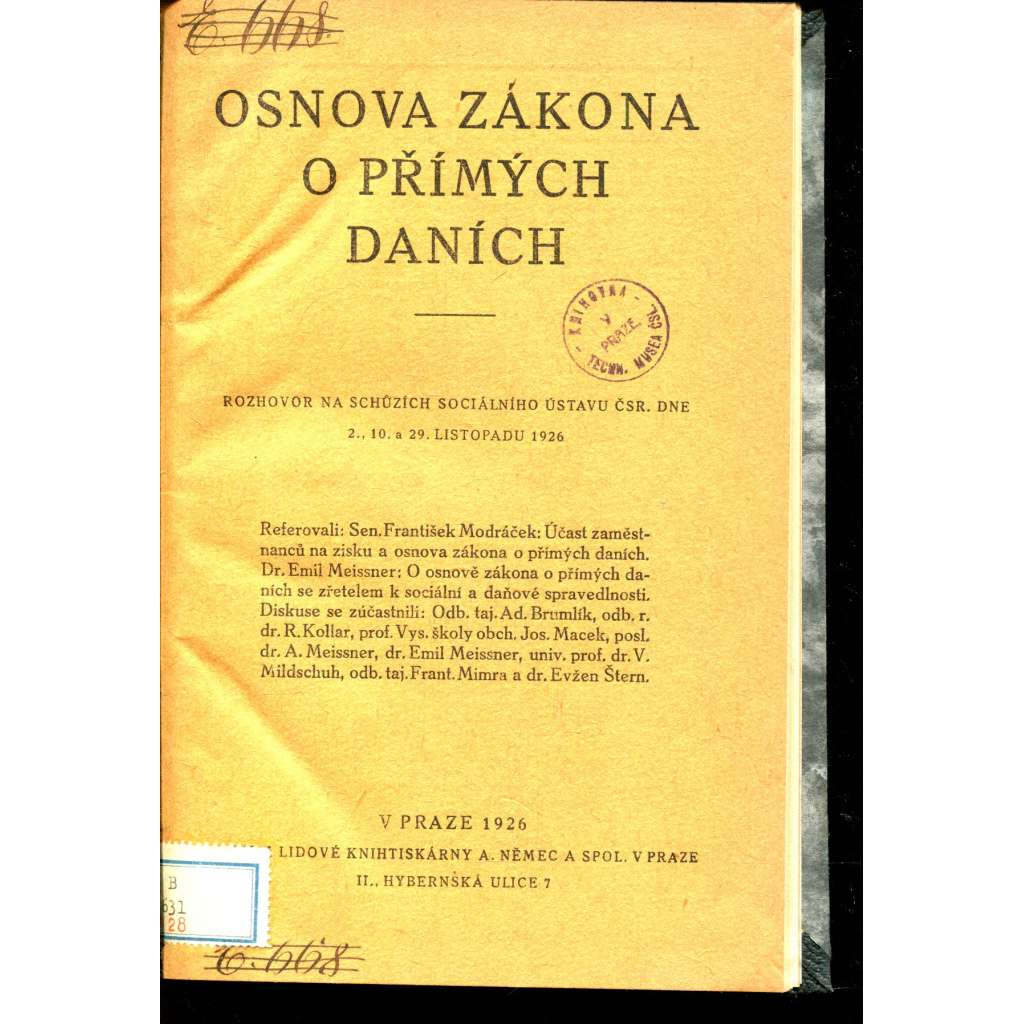 Osnova zákona o přímých daních [přímé daně]