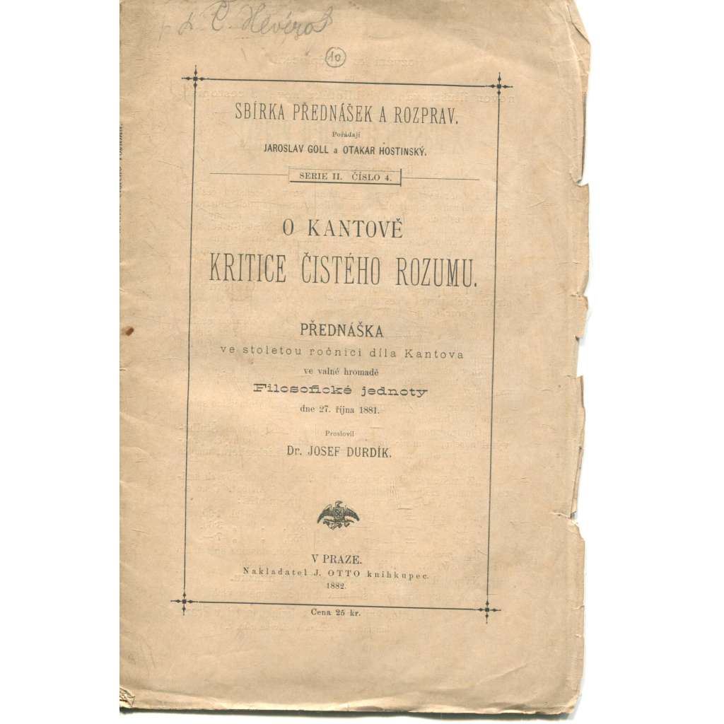 O Kantově Kritice čistého rozumu (1882) - Kant