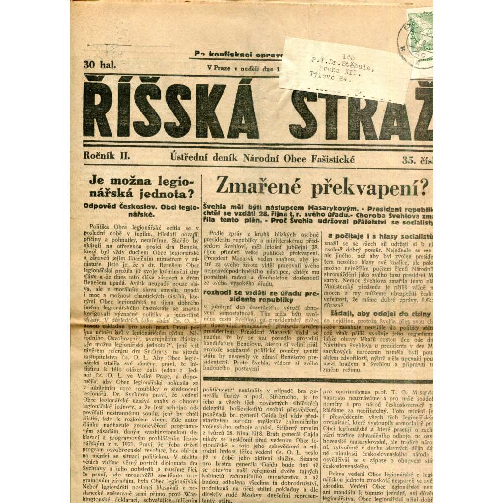 Říšská stráž (1.4.1928) - Ústřední deník Národní obce fašistické (staré noviny, fašisté, 1. republika) Říšská stráž (1.4.1928) - Ústřední deník Národní obce fašistické (staré noviny, fašisté, 1. republika)