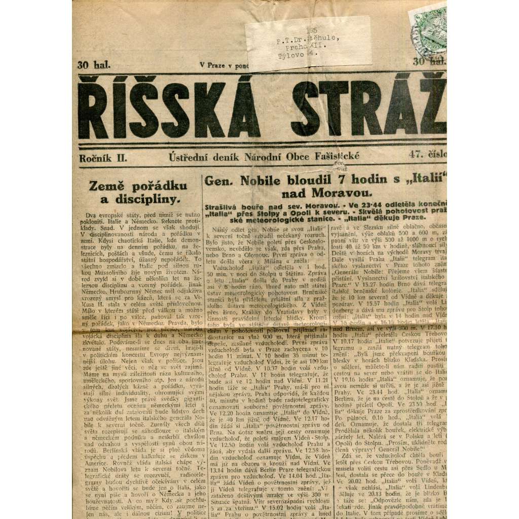 Říšská stráž (16.4.1928) - Ústřední deník Národní obce fašistické (staré noviny, fašisté, 1. republika)