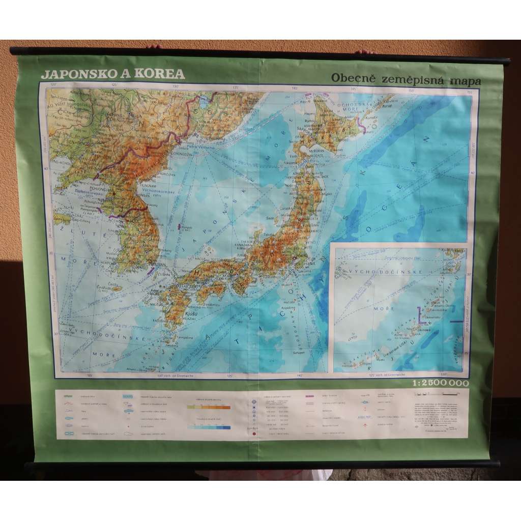 Mapa východní Asie Japonsko a Korea - zeměpis - školní plakát, výukový obraz