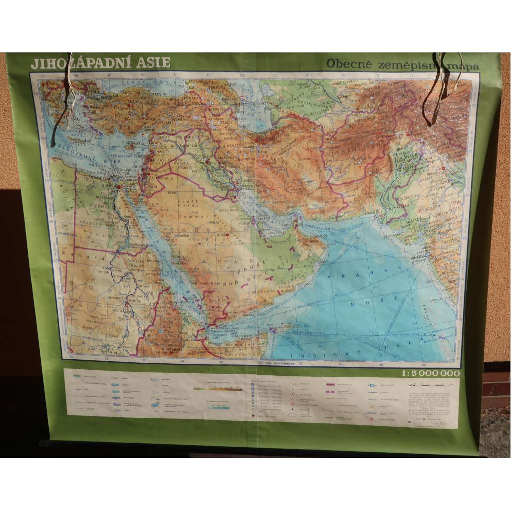 Mapa jihozápadní Asie, Persie, Arábie, Palestina, Izrael, Irák, Turecko - blízký Východ - zeměpis - školní plakát, výukový obraz