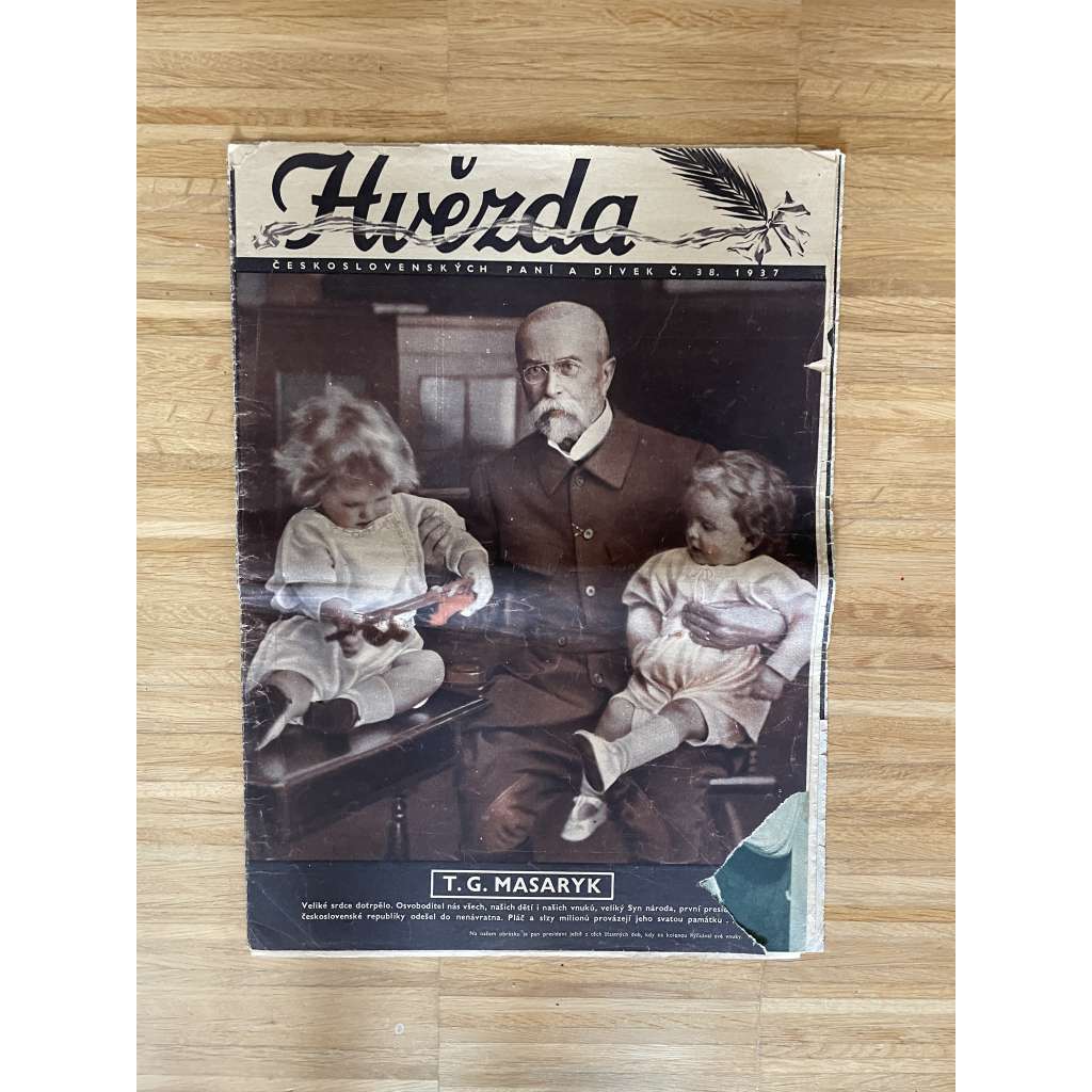 Hvězda československých paní a dívek (staré noviny, září 1937, úmrtí T. G. Masaryk, prezident)