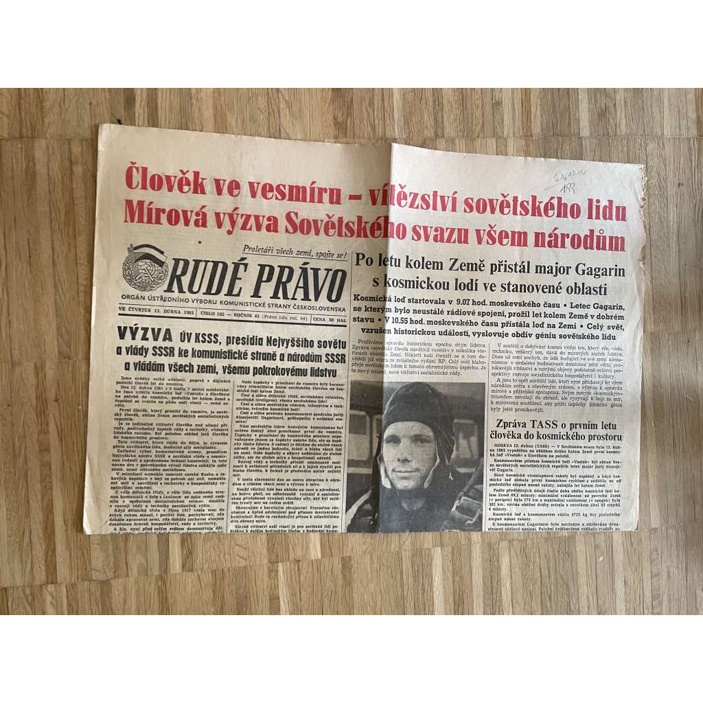 Rudé právo. Orgán ústředního výboru Komunistické strany Československa (noviny, 13.4.1961) Gagarin