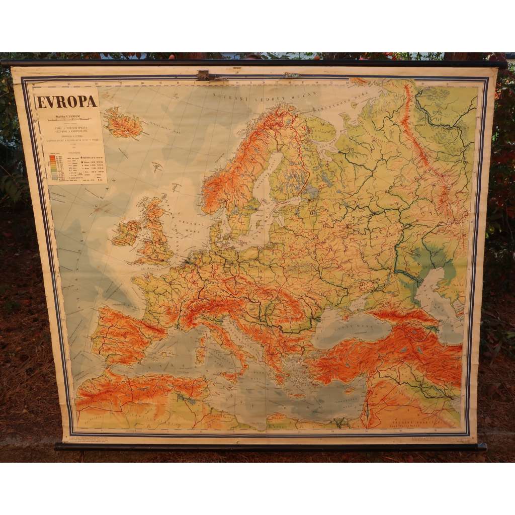 Mapa Evropy, Evropa - školní plakát, výukový obraz, zeměpis (1956)