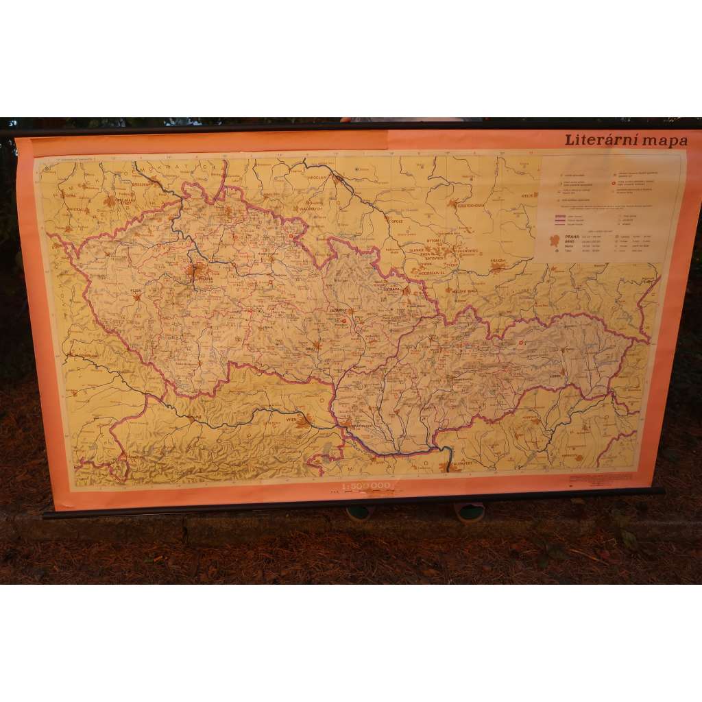 Československo, literární mapa - školní plakát, výukový obraz, zeměpis
