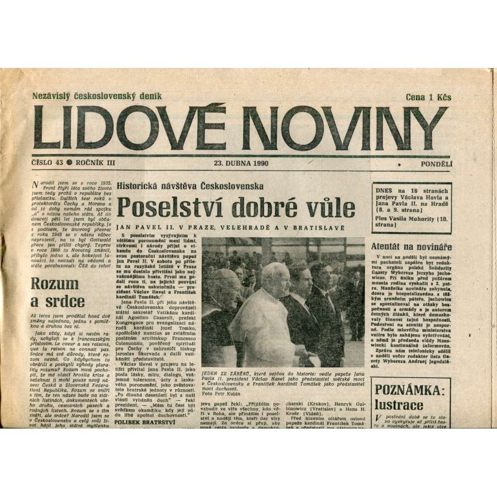 Lidové noviny. Nezávislý československý deník (23.4.1990) - noviny