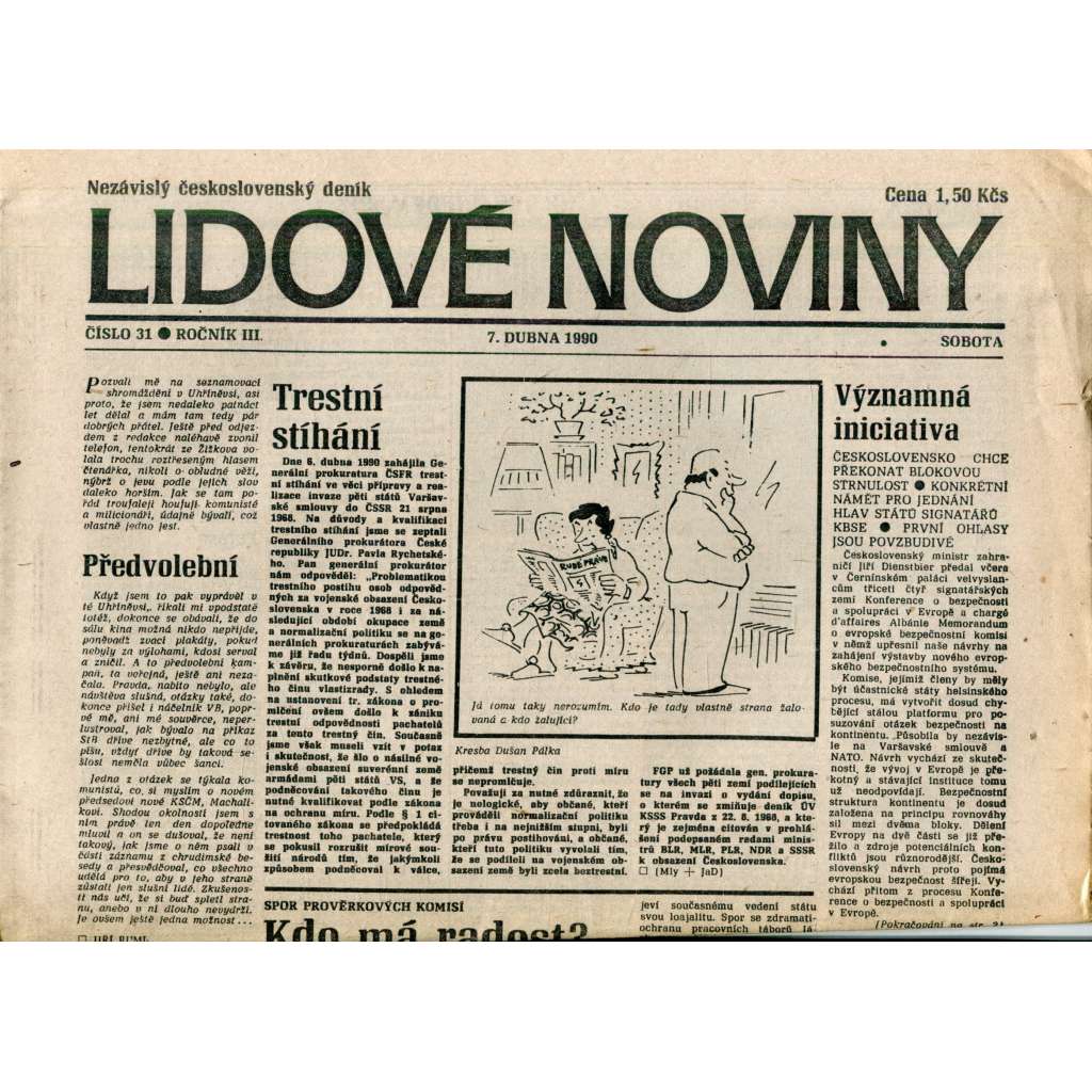 Lidové noviny. Nezávislý československý deník (7.4.1990) - noviny Lidové noviny. Nezávislý československý deník (7.4.1990) - noviny