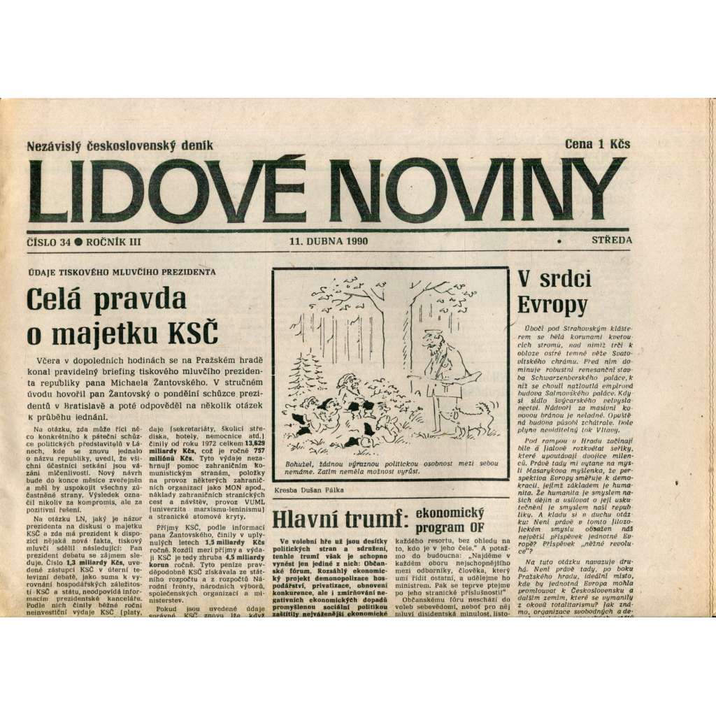 Lidové noviny. Nezávislý československý deník (11.4.1990) - noviny Lidové noviny. Nezávislý československý deník (11.4.1990) - noviny