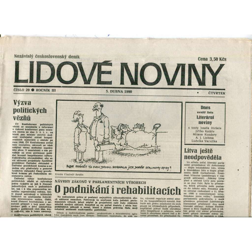 Lidové noviny. Nezávislý československý deník (5.4.1990) - noviny Lidové noviny. Nezávislý československý deník (5.4.1990) - noviny