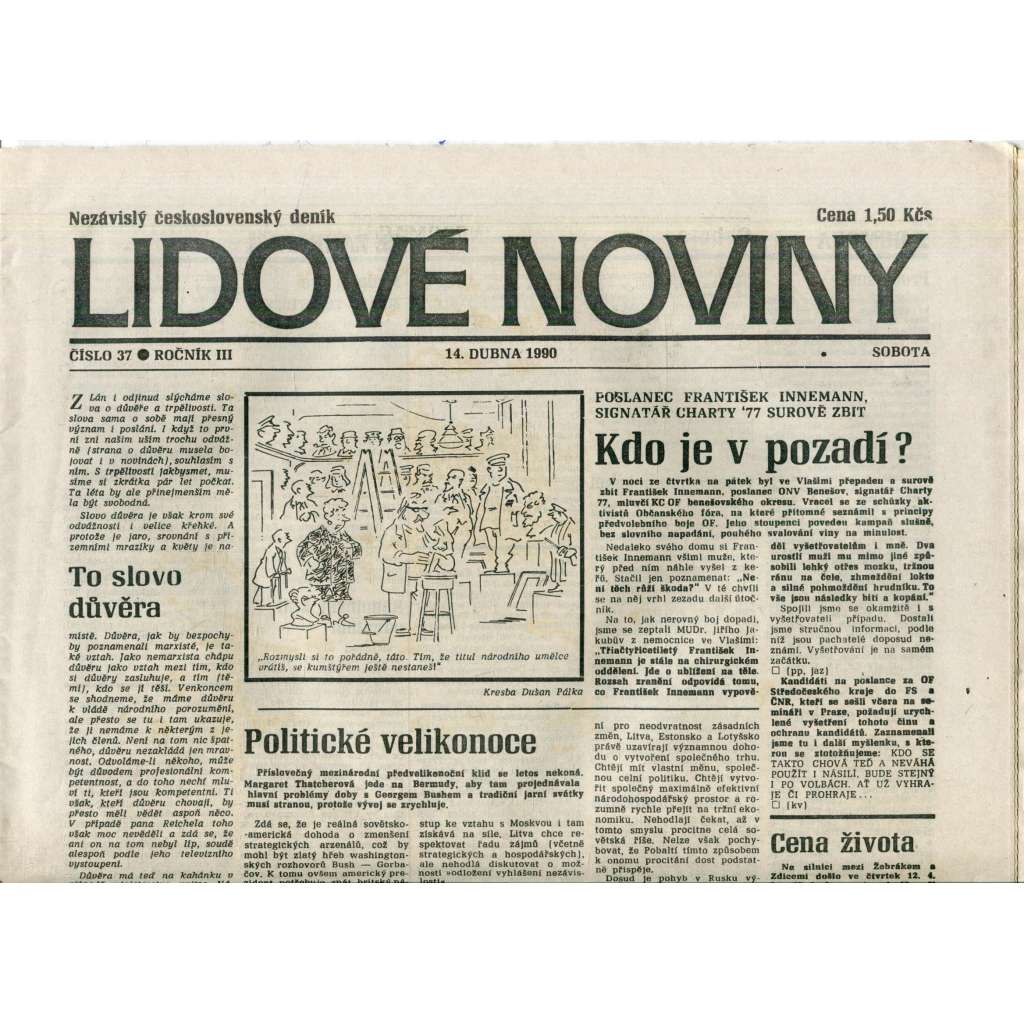 Lidové noviny. Nezávislý československý deník (14.4.1990) - noviny