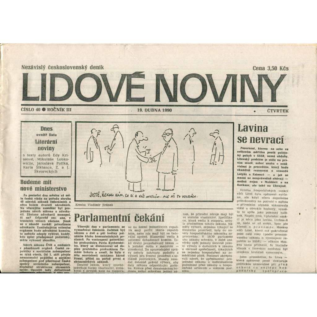Lidové noviny. Nezávislý československý deník (19.4.1990) - noviny