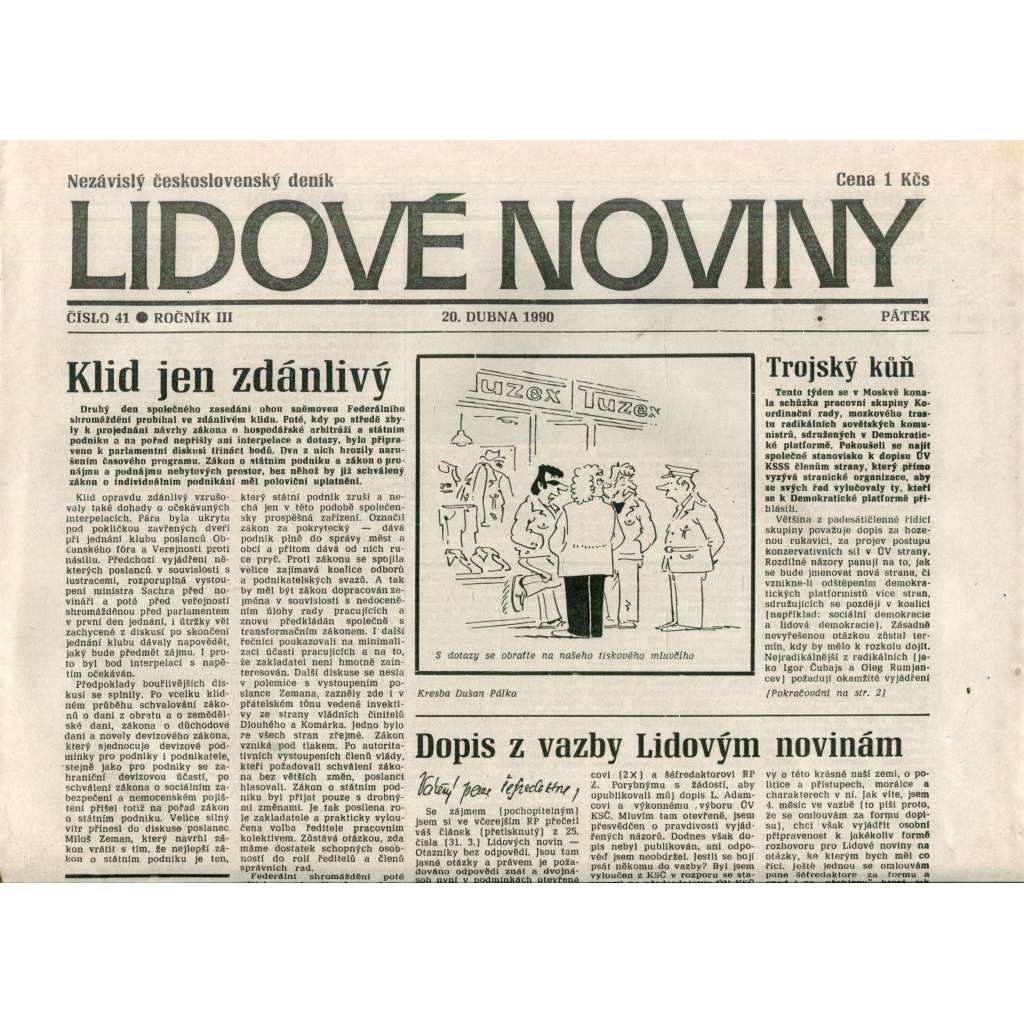 Lidové noviny. Nezávislý československý deník (20.4.1990) - noviny