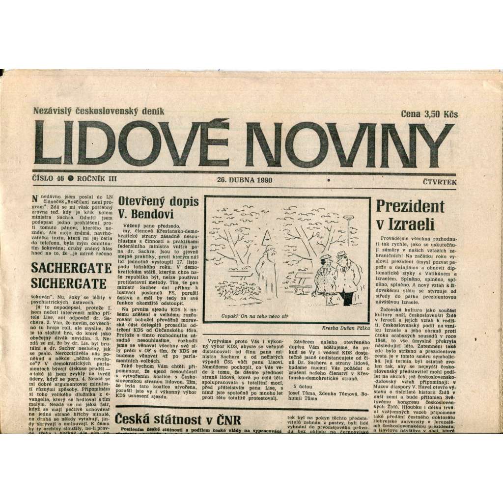 Lidové noviny. Nezávislý československý deník (26.4.1990) - noviny