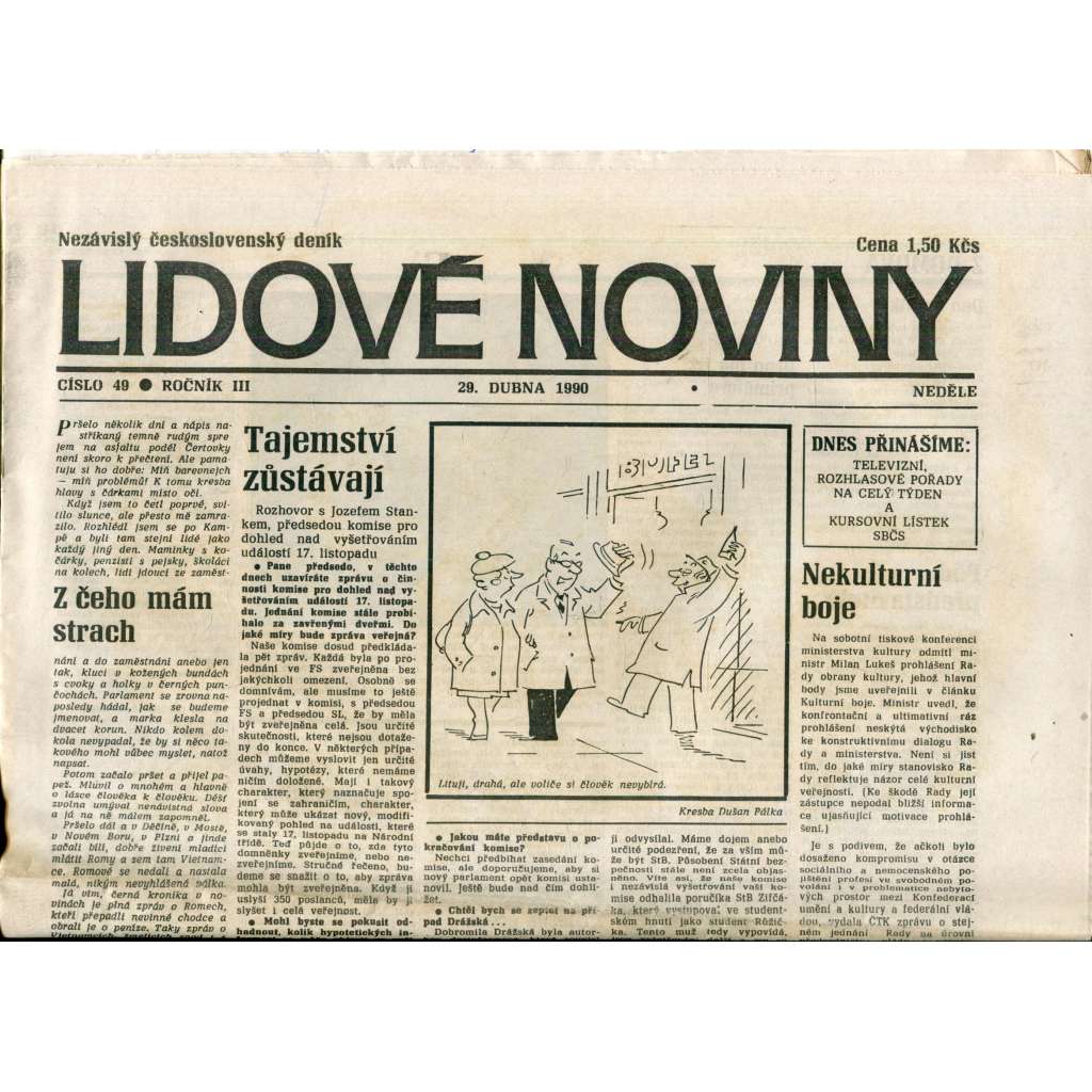 Lidové noviny. Nezávislý československý deník (29.4.1990) - noviny