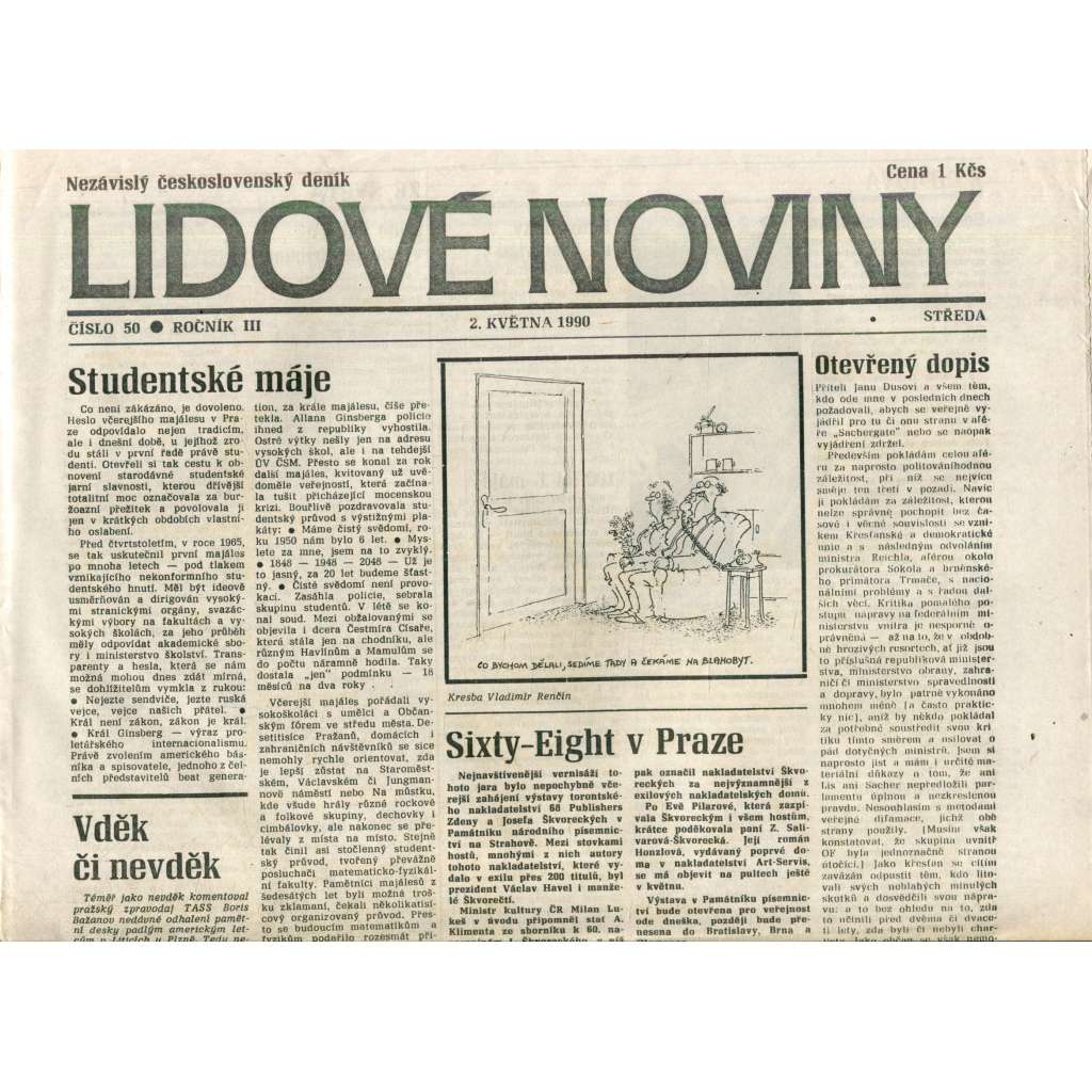 Lidové noviny. Nezávislý československý deník (2.5.1990) - noviny