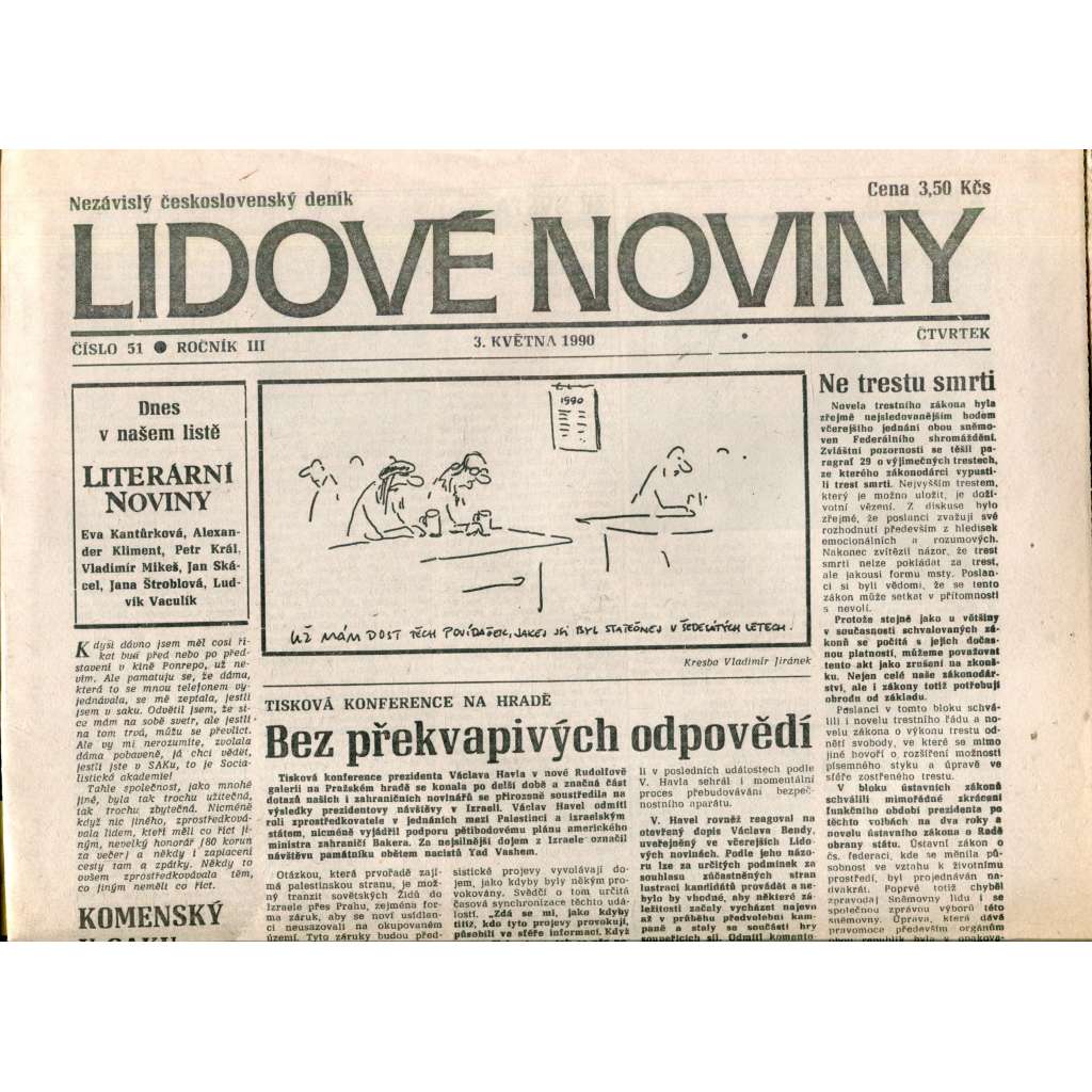Lidové noviny. Nezávislý československý deník (3.5.1990) - noviny