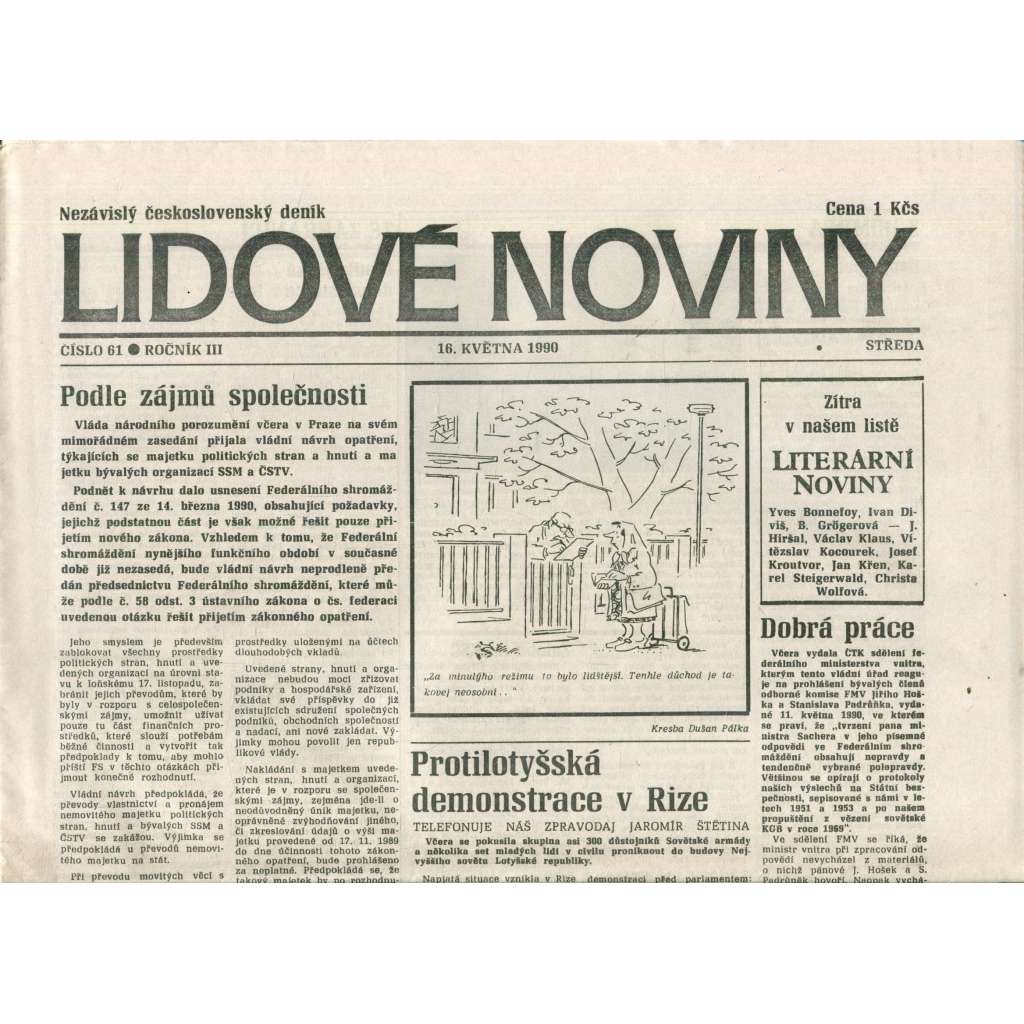 Lidové noviny. Nezávislý československý deník (16.5.1990) - noviny Lidové noviny. Nezávislý československý deník (16.5.1990) - noviny