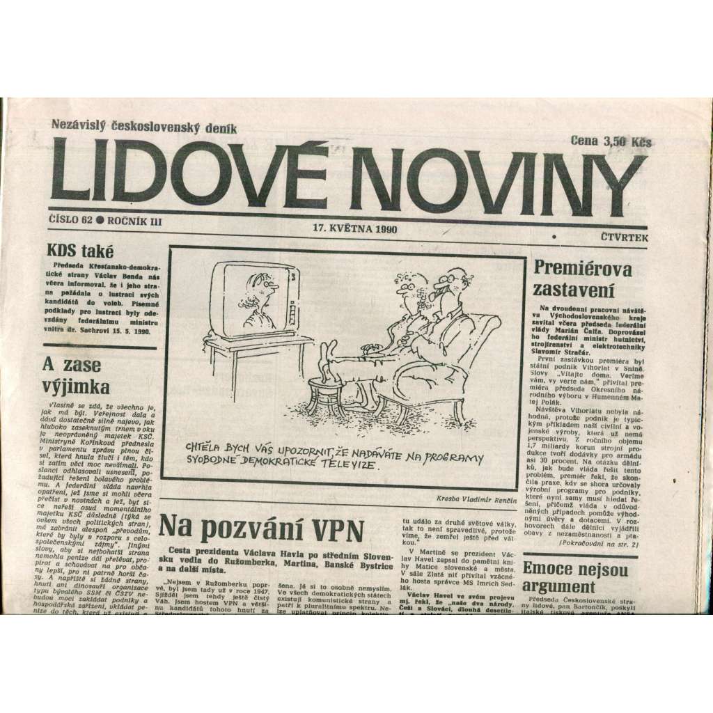 Lidové noviny. Nezávislý československý deník (17.5.1990) - noviny Lidové noviny. Nezávislý československý deník (17.5.1990) - noviny