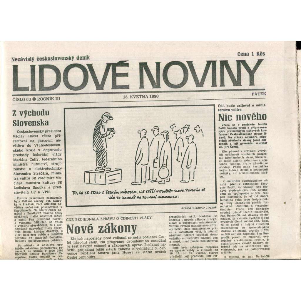 Lidové noviny. Nezávislý československý deník (18.5.1990) - noviny Lidové noviny. Nezávislý československý deník (18.5.1990) - noviny