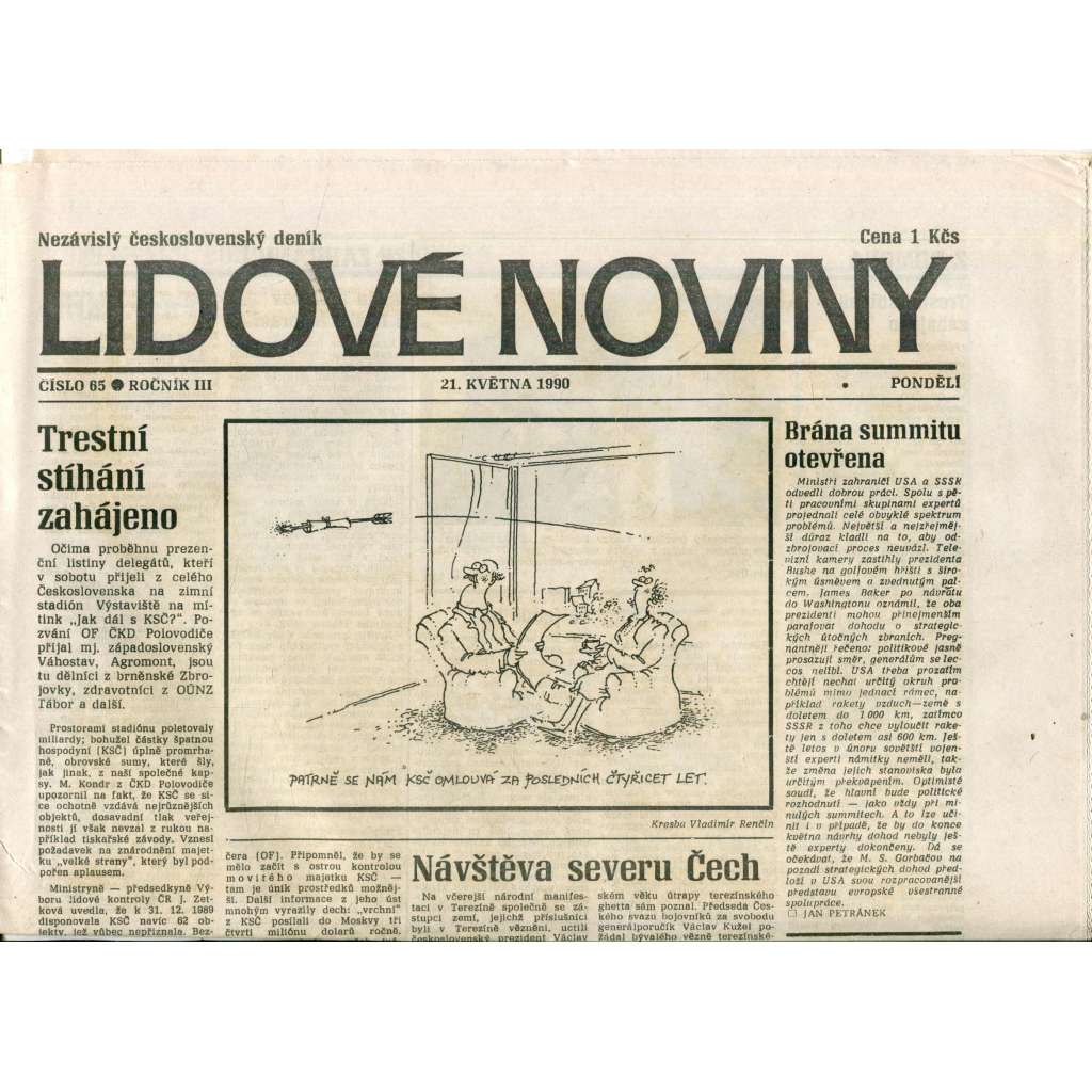 Lidové noviny. Nezávislý československý deník (21.5.1990) - noviny Lidové noviny. Nezávislý československý deník (21.5.1990) - noviny