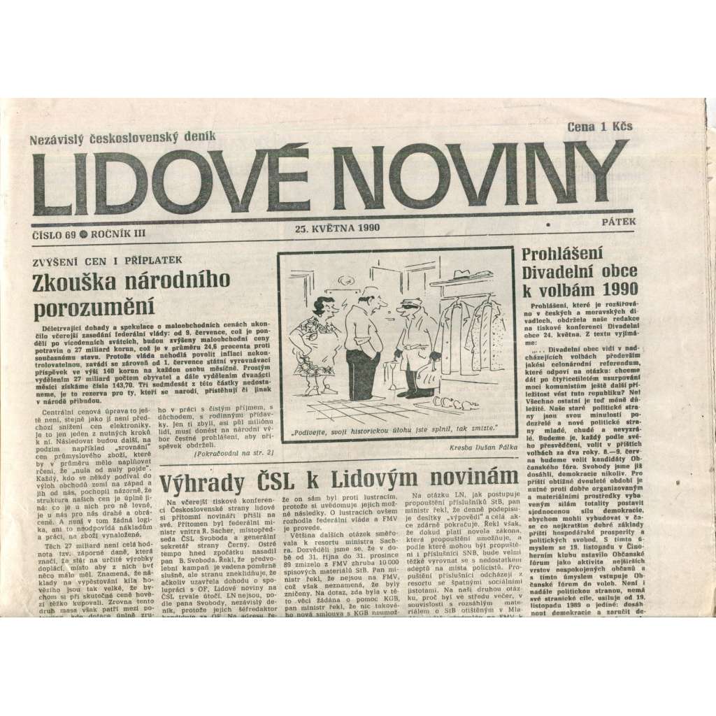 Lidové noviny. Nezávislý československý deník (25.5.1990) - noviny Lidové noviny. Nezávislý československý deník (25.5.1990) - noviny