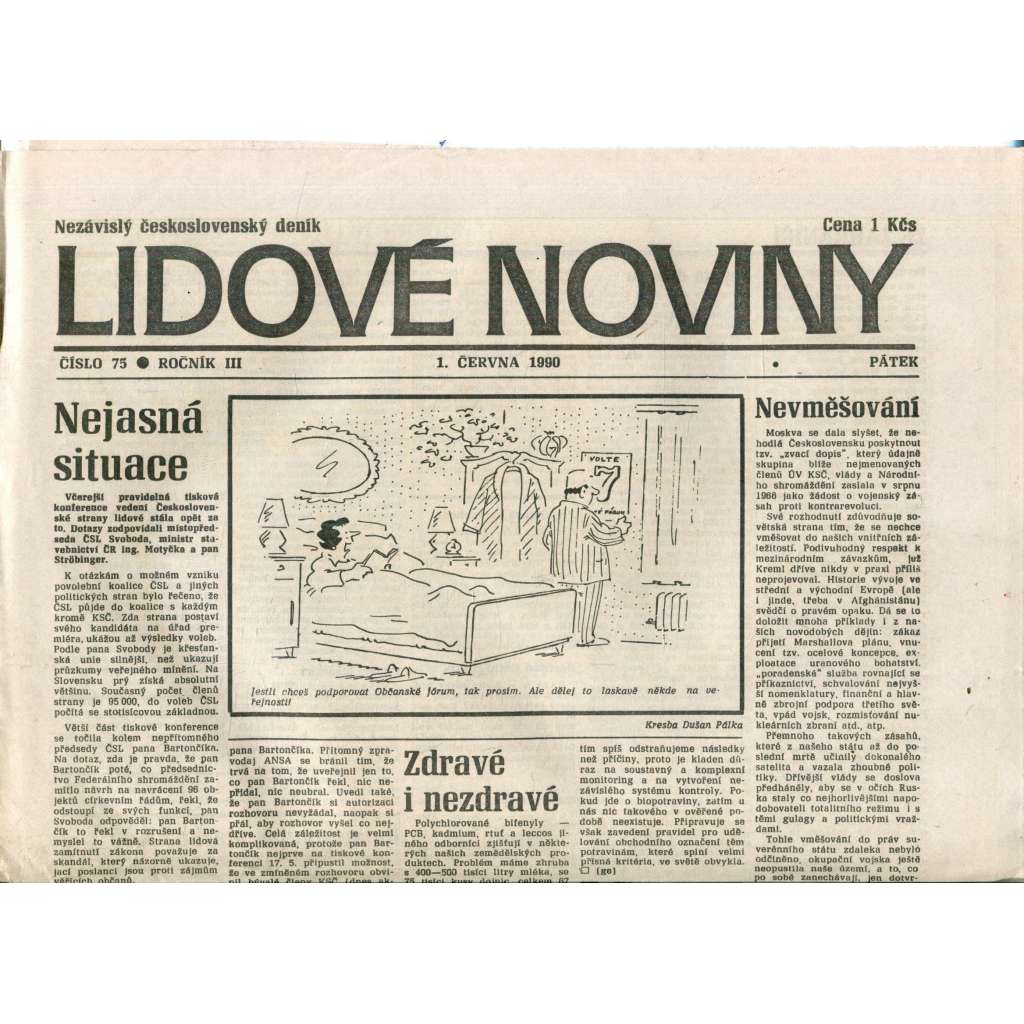 Lidové noviny. Nezávislý československý deník (1.6.1990) - noviny