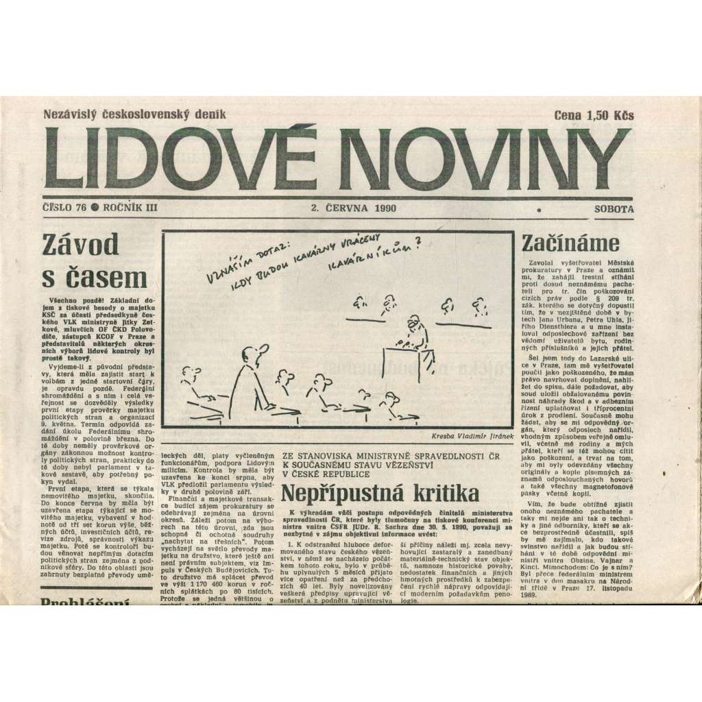 Lidové noviny. Nezávislý československý deník (2.6.1990) - noviny