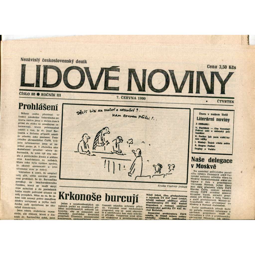 Lidové noviny. Nezávislý československý deník (7.6.1990) - noviny
