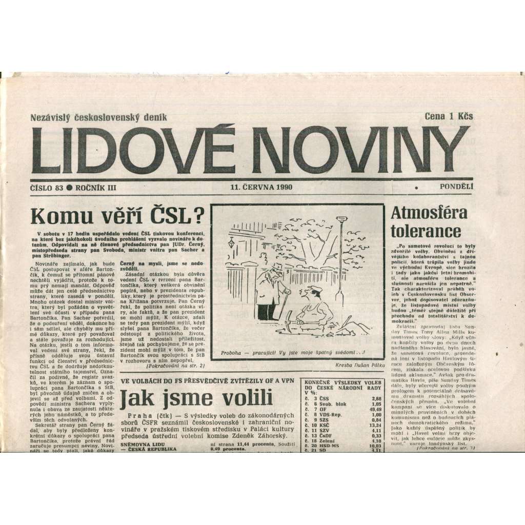 Lidové noviny. Nezávislý československý deník (11.6.1990) - noviny