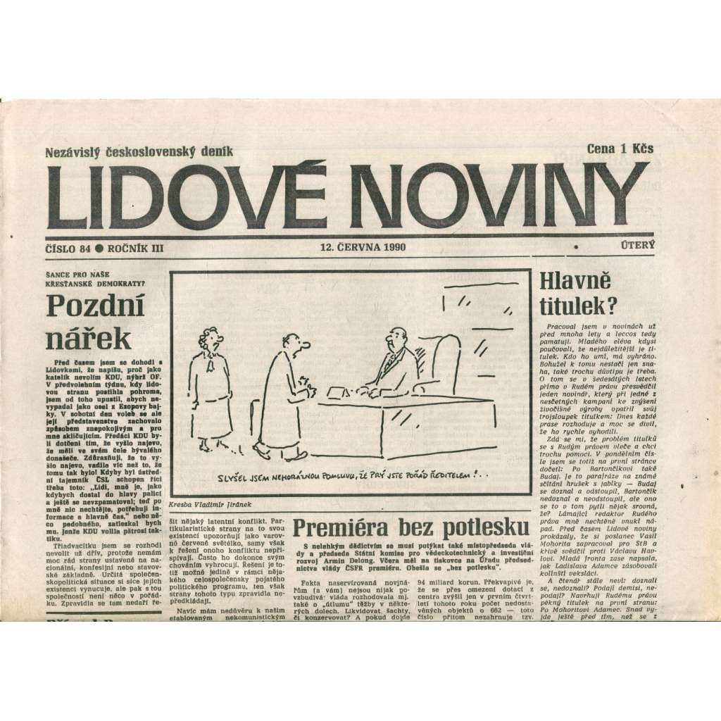 Lidové noviny. Nezávislý československý deník (12.6.1990) - noviny