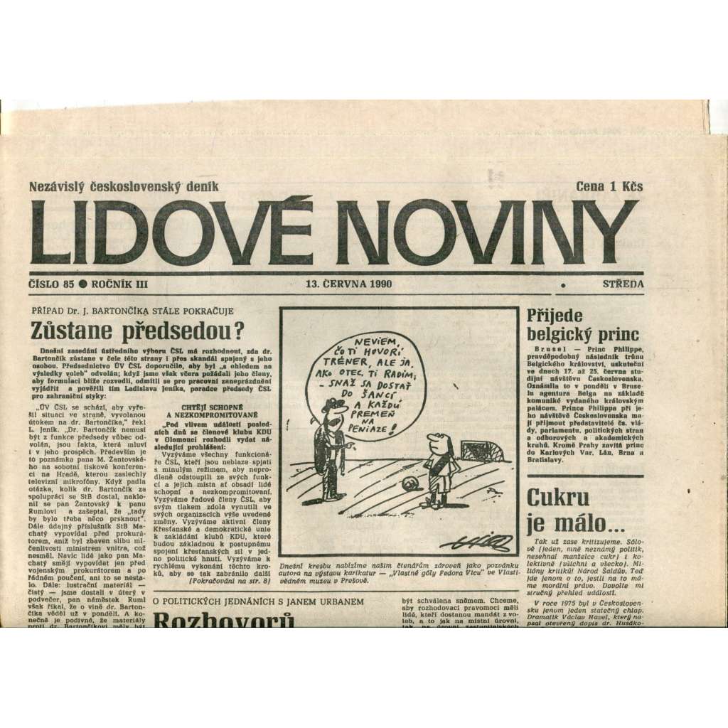 Lidové noviny. Nezávislý československý deník (13.6.1990) - noviny