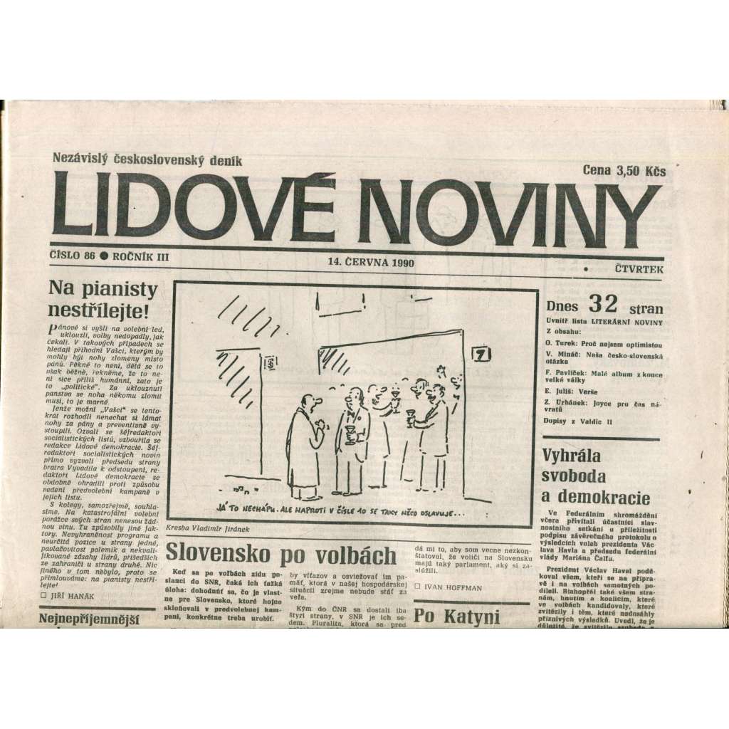 Lidové noviny. Nezávislý československý deník (14.6.1990) - noviny