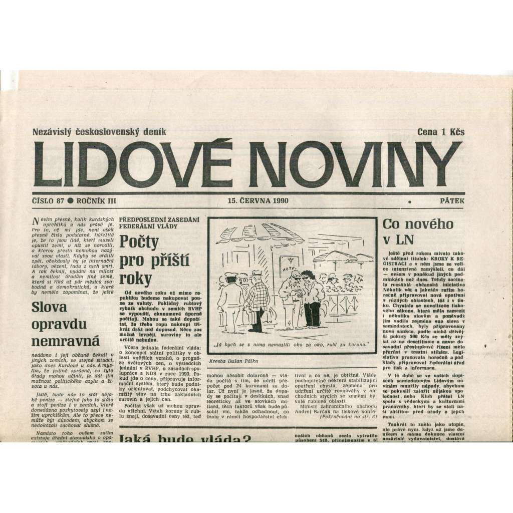 Lidové noviny. Nezávislý československý deník (15.6.1990) - noviny