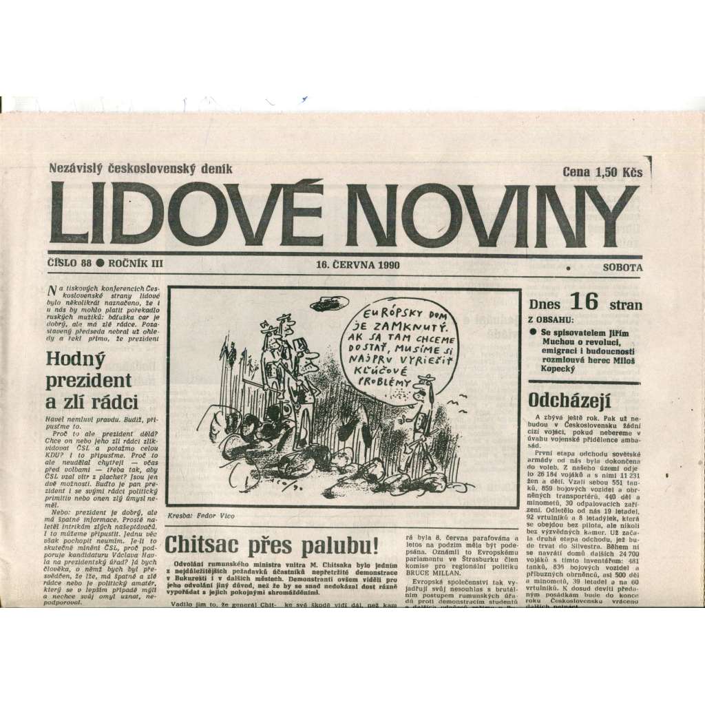 Lidové noviny. Nezávislý československý deník (16.6.1990) - noviny
