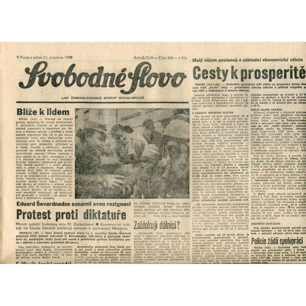 Svobodné slovo. List Československé strany socialistické (21.12.1990) - noviny
