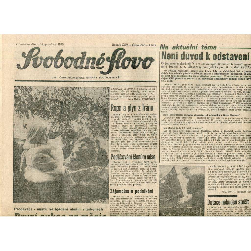 Svobodné slovo. List Československé strany socialistické (19.12.1990) - noviny