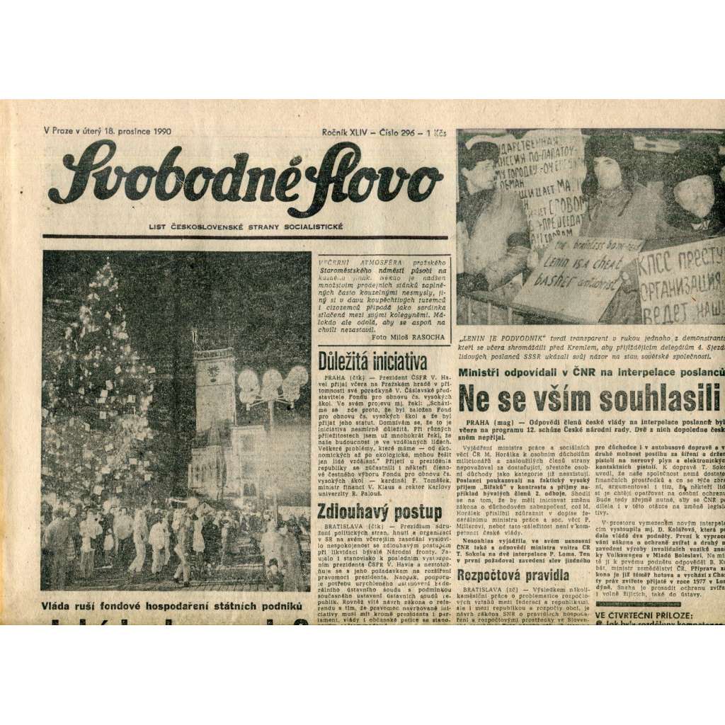 Svobodné slovo. List Československé strany socialistické (18.12.1990) - noviny
