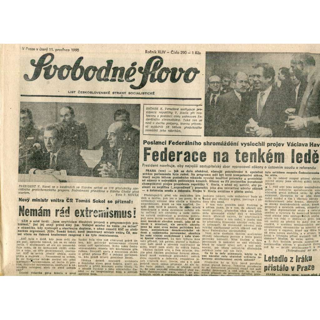 Svobodné slovo. List Československé strany socialistické (11.12.1990) - noviny