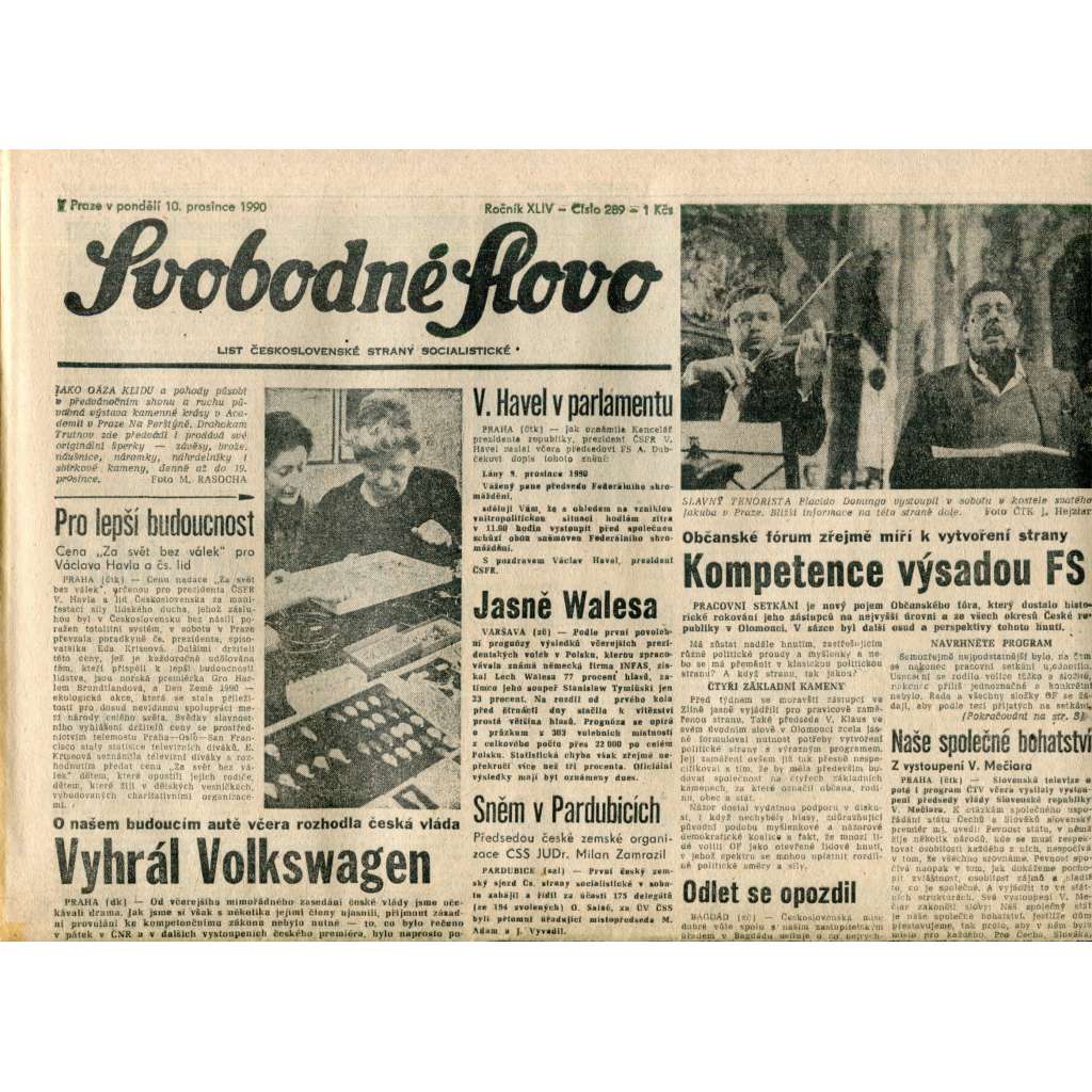 Svobodné slovo. List Československé strany socialistické (10.12.1990) - noviny