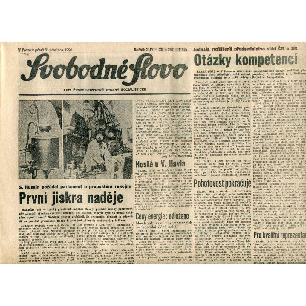 Svobodné slovo. List Československé strany socialistické (7.12.1990) - noviny