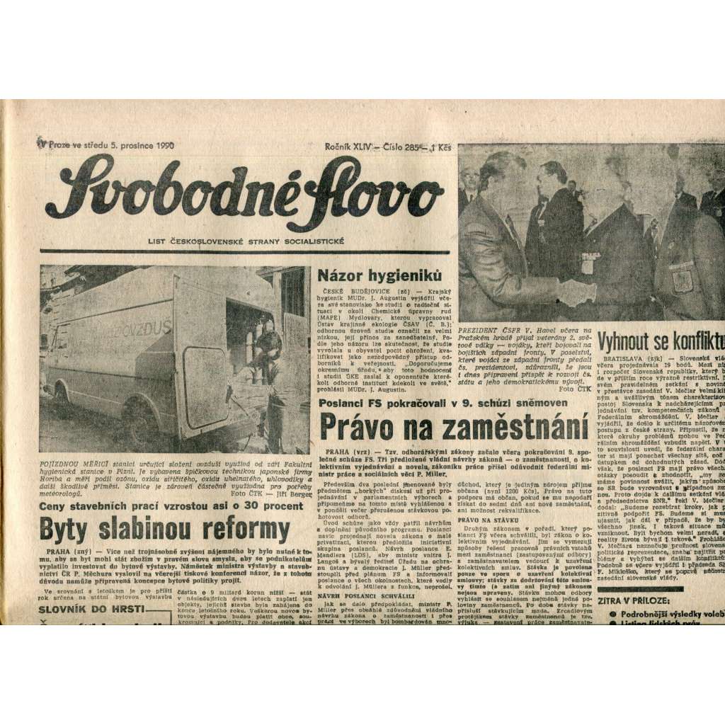Svobodné slovo. List Československé strany socialistické (5.12.1990) - noviny