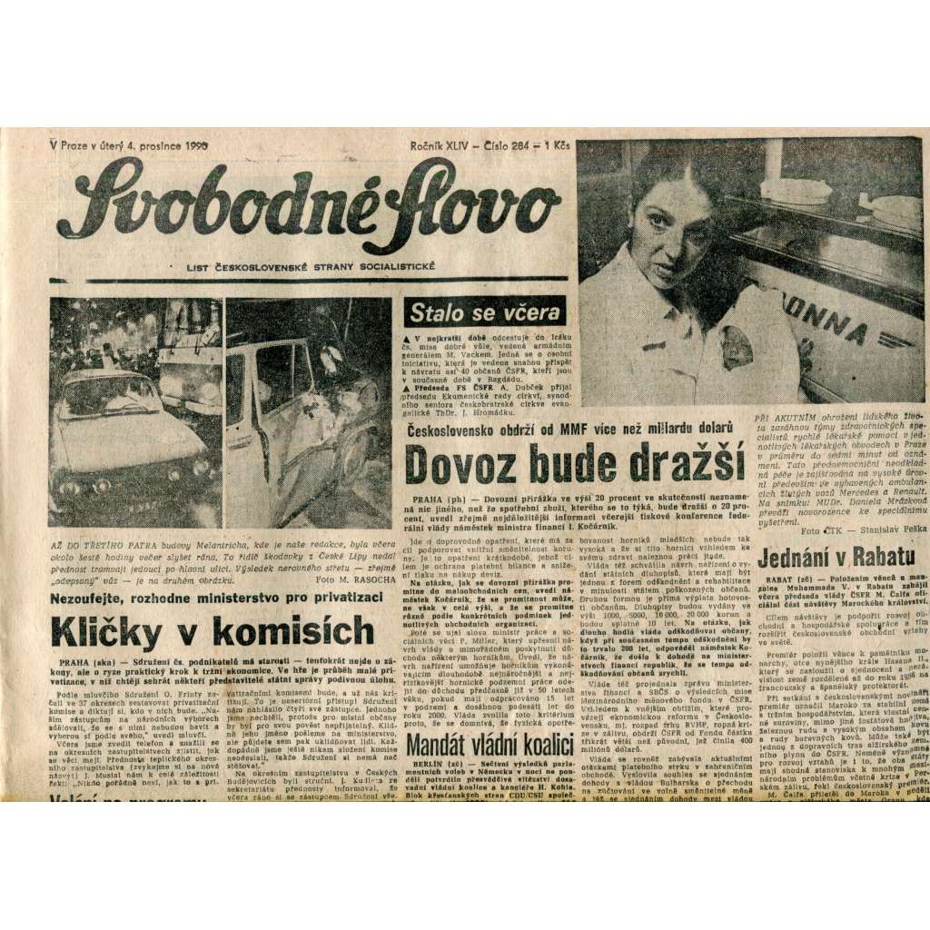 Svobodné slovo. List Československé strany socialistické (4.12.1990) - noviny