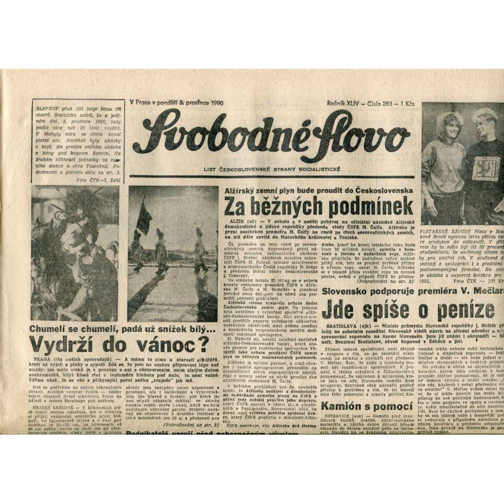 Svobodné slovo. List Československé strany socialistické (3.12.1990) - noviny