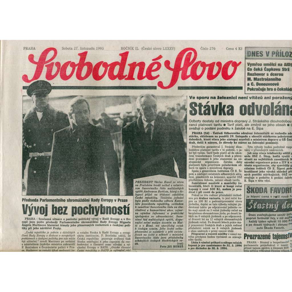 Svobodné slovo (27.11.1993) - noviny