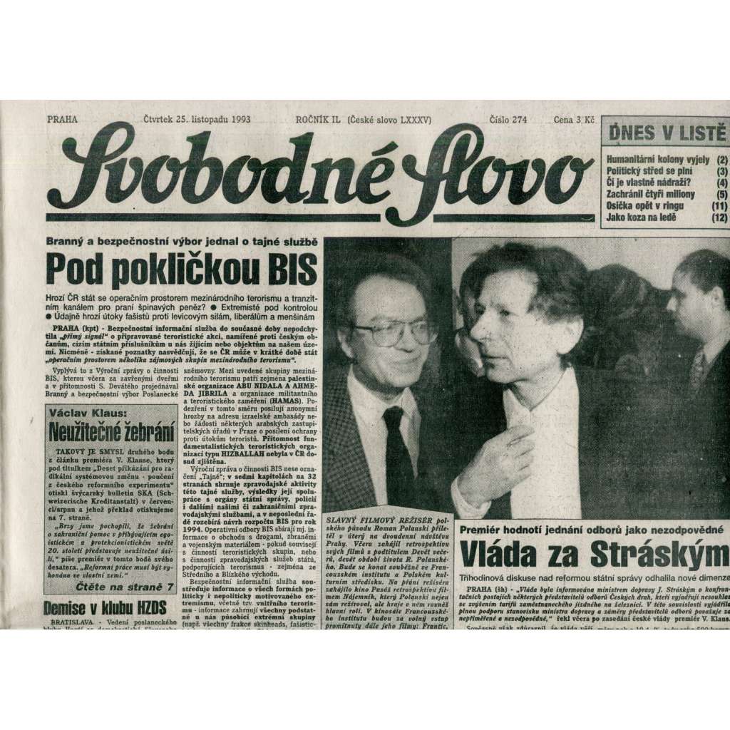 Svobodné slovo (25.11.1993) - noviny